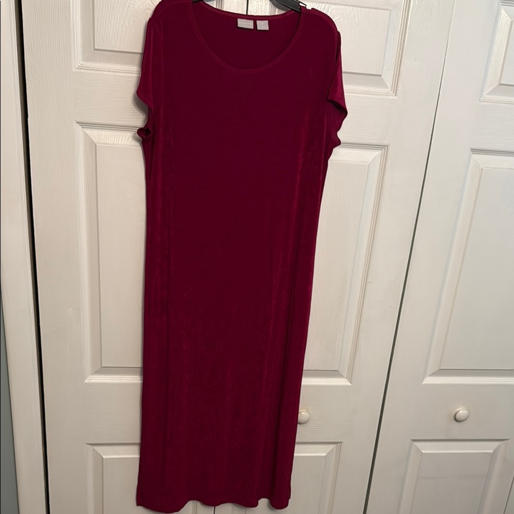 Chico's Magenta Sheath Maxi Dress Crew Neck Short Sleeve